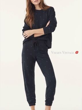 SPLENDID 'LOVE LOUNGE EMBROIDERED JOGGER PANTS' IN BLACK